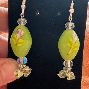 Elegant Green Glass Beaded Dangle Earrings